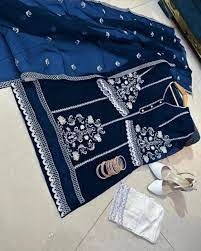 Sleeves, Shirt Embroidered with Lace Attached with Cotton Trouser 3PCs