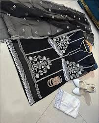 Sleeves, Shirt Embroidered with Lace Attached with Cotton Trouser 3PCs